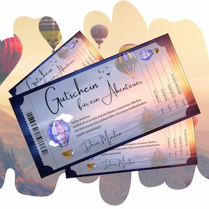 Gutschein für eine Heißluftballonfahrt zum Ausdrucken | Heißluftballon Geschenkgutschein Geburtstag | Erlebnisgutscheinkarte Ballonfahrt