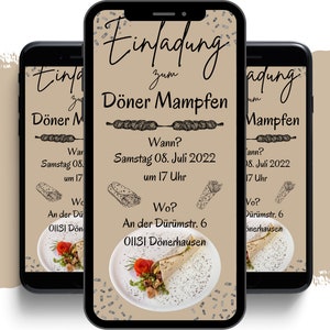 eCARD Doner Food Party Viering Uitnodiging | digitale Whatsapp Instagram Facebook E-mailuitnodigingen | Animatie | Online uitnodigingskaart