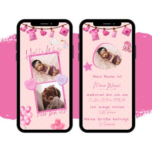 eCARD geboortekaartje | Digitale WhatsApp-kaart geboorte baby | Geanimeerde geboortekaart | Geboorteaankondiging | Geboorteaankondiging babyaankondiging