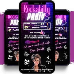 eCARD 50er Jahreparty Rockabilly Einladung | digitale Rockabilly Einladungen | Geburtstagseinladung 50er Jahre | Rock & Roll Mottoparty