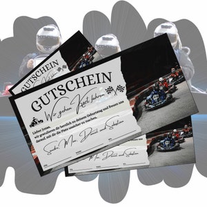 Gutschein für eine Go Kart fahrt zum Ausdrucken | Rennbahn Geschenkgutschein Geburtstag | Gutscheinvorlage Kartbahn | Geschenkidee Mann