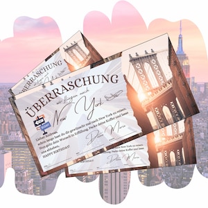 Bon pour un voyage à New York USA | Bon de voyage vacances anniversaire city trip | Idée cadeau voyage en avion courtes vacances Big Apple