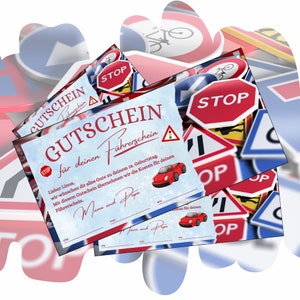 Gutschein für einen Führerschein zum Ausdrucken | Auto Geschenkgutschein Geburtstag | Gutscheinvorlage Fahrstunden | Geschenkidee PKW