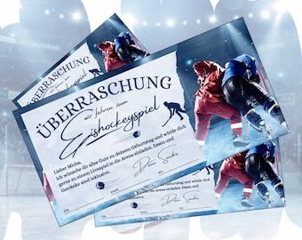 Gutschein für ein Eishockey Spiel | Vorlage zum Ausdrucken | Erlebnisgutschein als Geschenkidee | Geschenkgutschein Eishockey Stadion