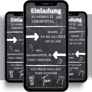 eCARD 18. 20. 30. 40. 50. Geburtstags Party Einladung | digitale Whatsapp Instagram Facebook Email Einladungen | Animierte Einladungskarten
