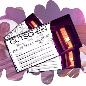Gutschein Escape Room Vorlage zum Ausdrucken | Geschenkgutschein für Freunde | Abenteuer Rätsel Gutscheine | Geschenkidee Erlebnisgutschein