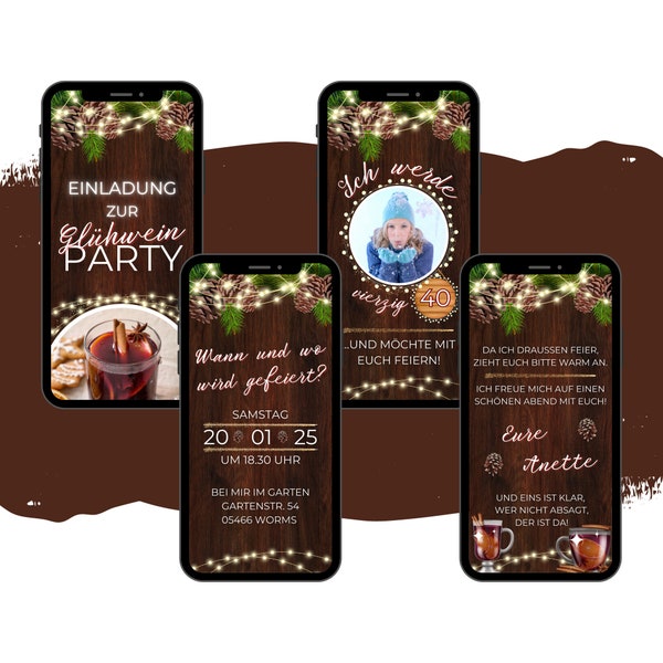 eCARD Mulled Wine Party Invitation | Digital WhatsApp Mulled Wine Party Mobile Card | Animated Personalized Winter Mulled Wine Party Card