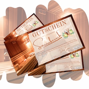 Buono per una visita alla sauna | Fine settimana benessere e terme | Buono regalo compleanno sauna | Modello di voucher per l'esperienza del benessere