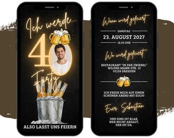 eKARTKA z zaproszeniem na przyjęcie urodzinowe dla osób w każdym wieku | Cyfrowe zaproszenia na imprezę WhatsApp | Spersonalizowane animowane zaproszenia mobilne