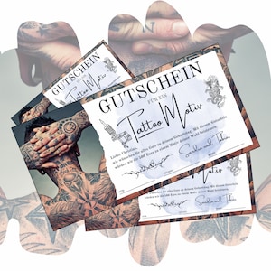 Bono para un estudio de tatuajes | Plantilla imprimible | Vale de tatuaje como idea de regalo de cumpleaños | Vale de tatuaje para diseñar.