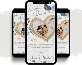 Wedding thank you card - digital thank you card - WhatsApp eCARD - wedding with photo - animated thank you card - with music