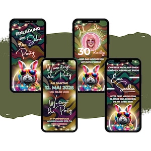 eCARD themafeestuitnodiging jaren 90 80 | Digitale WhatsApp Party mobiele telefoonkaart | Retro verjaardagsuitnodiging Vintage | Retro themafeest kleurrijk