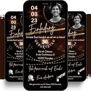 eCARD uitnodiging voor verjaardagsfeestje voor 20e 30e 40e 50e | Digitale Whatsapp Rum Whisky-kaart | Gepersonaliseerde geanimeerde uitnodigingskaarten