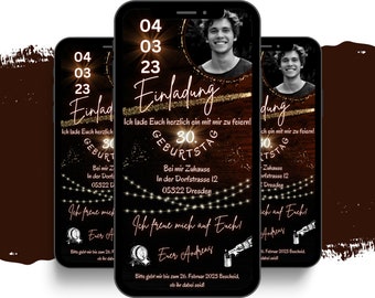 eCARD Geburtstags Party Einladung für 20. 30. 40. 50. | Digitale Whatsapp Rum Whisky Karte | Personalisierte Animierte Einladungskarten