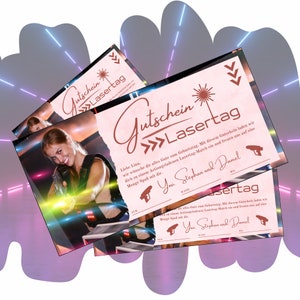 Gutschein Lasertag Vorlage zum Ausdrucken | Geschenkgutschein Laser Tag | Geschenkidee Zeit statt Zeug | Laserspiel Paintball Geschenk