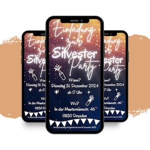eCARD Silvester Feier Party Einladung | digitale Whatsapp Instagram Facebook Email Einladungen | Animation | Online Einladungskarte