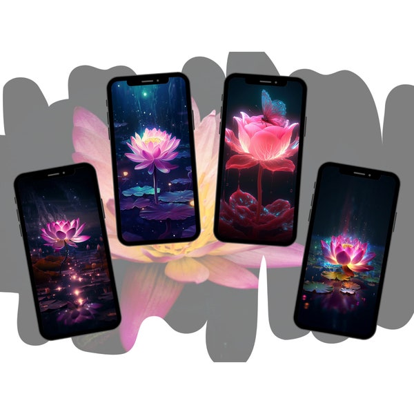 eCARD lotus blossom | WhatsApp Wallpaper Smartphone Mobile Phone Wallpaper | iPhone Samsung Wallpaper Starlight Neon Flower Photo | AI art