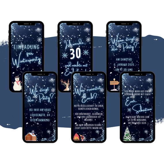 eCARD Winterparty Einladung | Digitale WhatsApp Winter Einladungskarte | Animierte Personalisierte Winterkarte als Geburtstagseinladung