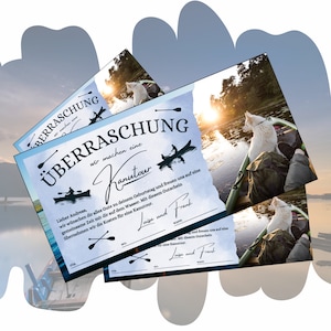 Gutschein für eine Kanutour | Kajakkurs Vorlage zum Ausdrucken | Kanu Geschenkidee Geburtstag | Geschenkgutschein Erlebnisgutschein
