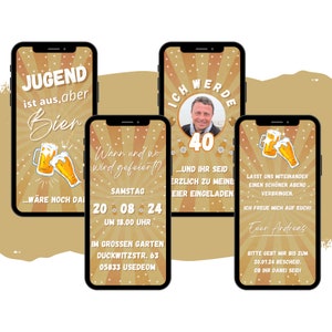 eCARD Invitation à une fête d'anniversaire de bière pour le 20e, le 30e, le 40e, le 50e, le 60e | Invitation d’anniversaire WhatsApp numérique | Carte d'anniversaire avec dicton