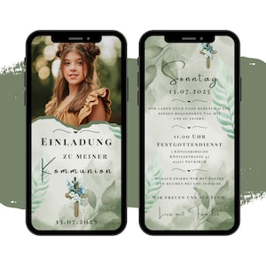 eCARD invitation communion | Carte WhatsApp numérique moderne | Cérémonie chrétienne | Baptême | Service de baptême | Bénédiction | Première communion