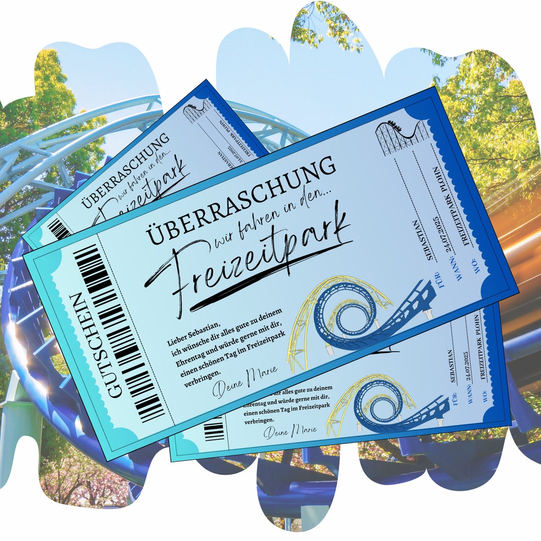 Printable Theme Park Voucher Amusement Park Visit Gift Voucher Birthday