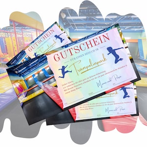 Voucher na wizytę w Jump House do wydrukowania |  Szablon kuponu na doświadczenie | Prezent urodzinowy | Pomysł na prezent dotyczący skoków na trampolinie