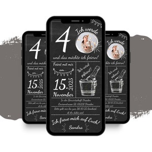 eCARD Geburtstagseinladung im dunklen Tafel Style | Digitale WhatsApp Einladungen | Moderne Personalisierte Animierte Handykarte Geburtstag