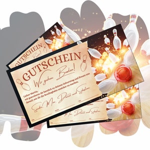 Gutschein für einen Bowlingabend zum Ausdrucken | Bowling Geschenkgutschein Geburtstag | Erlebnisgutschein Kegeln | Geschenkidee Bowlen