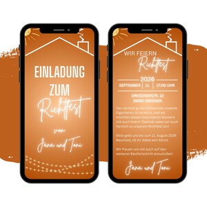 eCARD topping-out ceremony invitation | Digital Whatsapp house building invitations | Personalized animated topping-out ceremony invitation | House warming party