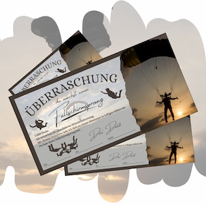 Sjabloon voor voucher voor parachutespringen om af te drukken |  Avontuurbelevingsbon cadeau voor een verjaardag | Cadeau-idee voor parachutespringen