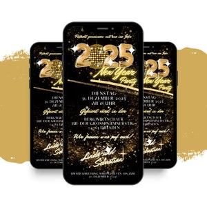 eCARD Silvester Feier Party Einladung | digitale Whatsapp Einladungskarte | Animierte Sylvester Karte | Rutsch ins Neujahr | Neujahrsfeier