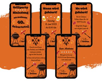 eCARD Einladung Gartenparty Grillparty Geburtstag | Digitale WhatsApp Geburtstagskarte | BBQ Bier Grill Sommerparty | Handyeinladung