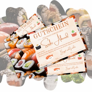 Voucher voor een sushimaaltijd | Afdrukbare sjabloon | Idee voor verjaardagscadeau | Diner sushi bar cadeaubon om te ontwerpen