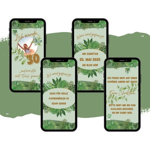 eCARD Invito alla festa di compleanno Flower Power | Invito di compleanno digitale Whatsapp | Scheda telefonica animata con natura e piante verdi