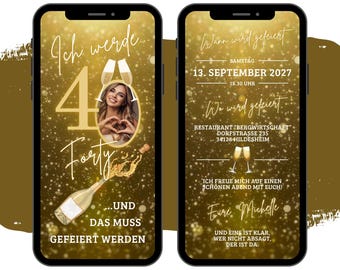 eCARD Geburtstags Party Einladung für jedes Alter | Digitale WhatsApp Feier Einladungen | Personalisierte Animierte Handy Einladungskarten