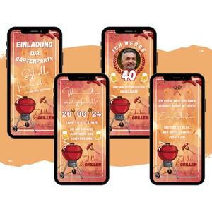 eCARD invitation garden party barbecue party anniversaire | Carte d’anniversaire WhatsApp numérique | Fête d'été BBQ Beer Grill | Invitation par téléphone portable