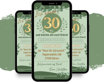 eCARD birthday invitation in green floral design | Digital Whatsapp Birthday Invitation | Personalized cell phone cards nature plants
