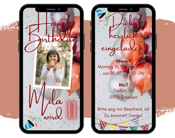 eCARD Uitnodiging voor een kinderfeestje | Digitale uitnodigingskaart via Whatsapp, Instagram, Facebook, E-mail | Online bewegende beelden