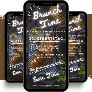 eCARD uitnodiging voor verjaardagsfeestje voor brunch | digitale Whatsapp verjaardagsuitnodiging | Gepersonaliseerde geanimeerde lunchuitnodigingskaart