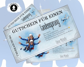 Printable tandem skydiving gift voucher - Personalized skydiving experience voucher - Digital birthday gift idea