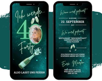 eKARTKA z zaproszeniem na przyjęcie urodzinowe dla osób w każdym wieku | Cyfrowe zaproszenia na imprezę WhatsApp | Spersonalizowane animowane zaproszenia mobilne