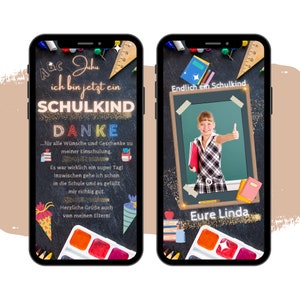 eCARD Danksagung Einschulung | Digitale Whatsapp Handykarte | 1. Schultag | Schulstartkarte | Danke Einschulung | Schuleinführung