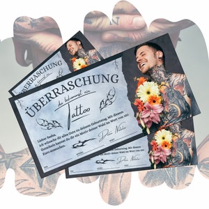 Gutschein für ein Tattoo Studio | Vorlage zum Ausdrucken | Tattoogutschein als Geschenkidee zum Geburtstag | Tätowiergutschein zum Gestalten