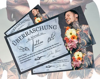 Voucher for a tattoo studio | Template to print out | Tattoo voucher as a birthday gift idea | Tattoo voucher to design