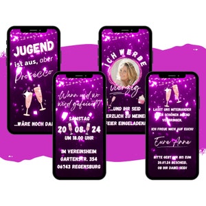 Invitation à une fête d'anniversaire eCARD | La jeunesse est finie mais le Prosecco serait là | Invitation d’anniversaire WhatsApp numérique | Carte d'anniversaire disant