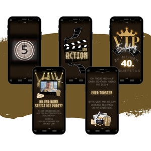eCARD Invito di compleanno di Hollywood | Carta di invito digitale Whatsapp VIP Pass | Invito di compleanno | Biglietti per feste a tema star del cinema