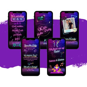 eCARD uitnodiging dubbele verjaardagsviering | Digitale Whatsapp verjaardagsuitnodiging | Geanimeerde dubbele uitnodigingskaart | Neonfeest | Thema feest