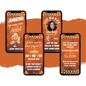 eCARD Moderne Aperol Geburtstagseinladung | Digitale WhatsApp Partykarte mit Spruch | Jugend ist aus Geburtstagskarte Handyeinladung
