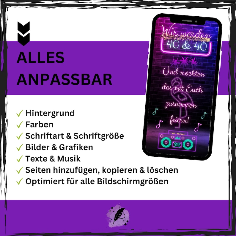 eCARD Einladung Doppelgeburtstag Feier Digitale Whatsapp Geburtstagseinladung Animierte Doppel Einladungskarte Neonparty Mottoparty Bild 7